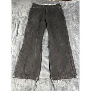 County FB Mens Black Wide Leg Denim Jeans Frayed Hem 38x32 Streetwear Baggy